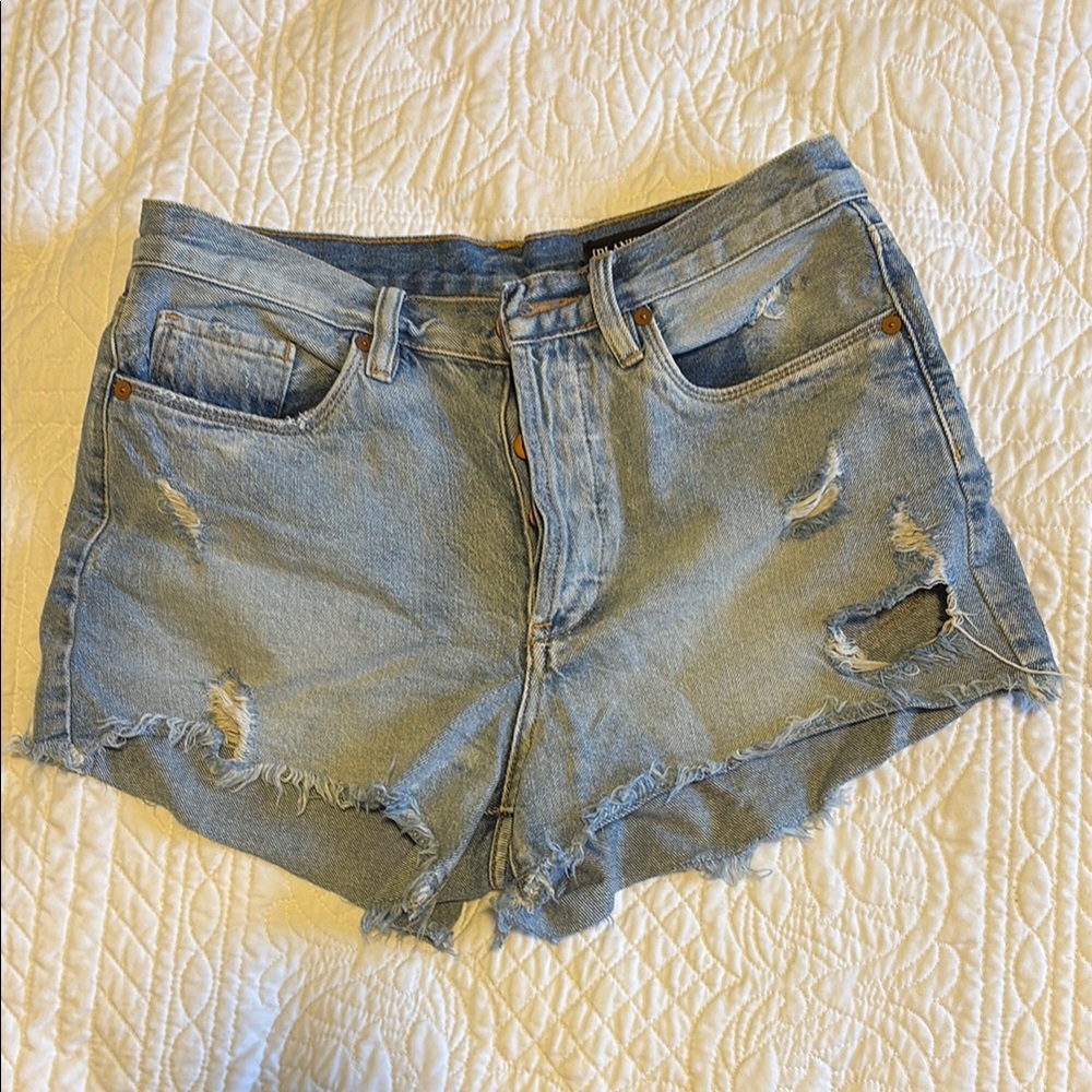 Blank NYC Blue Distressed Jean Shorts